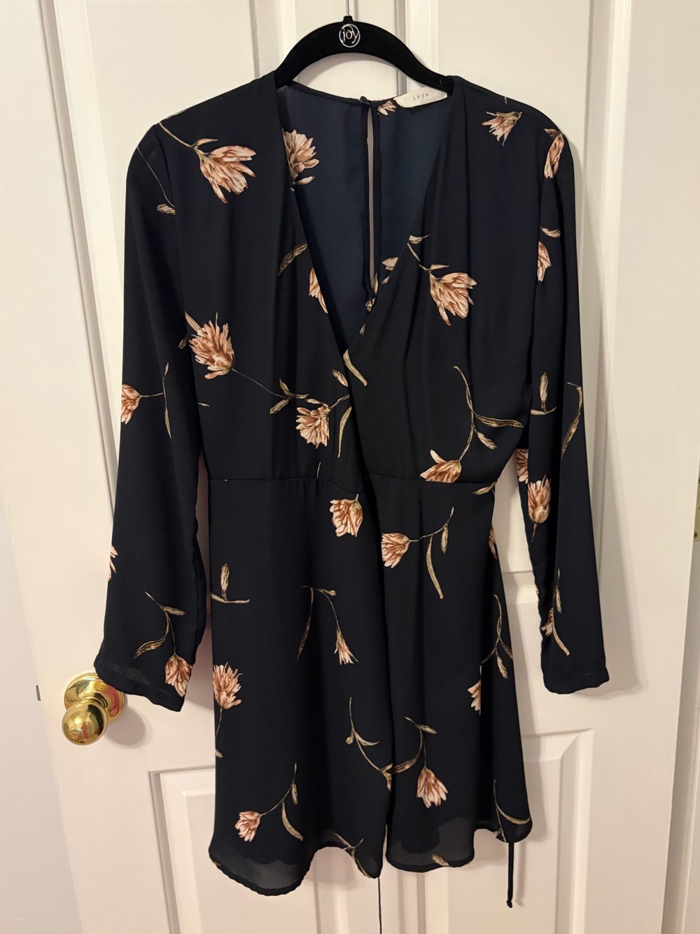 Navy Floral Wrap Long Sleeve Dress
